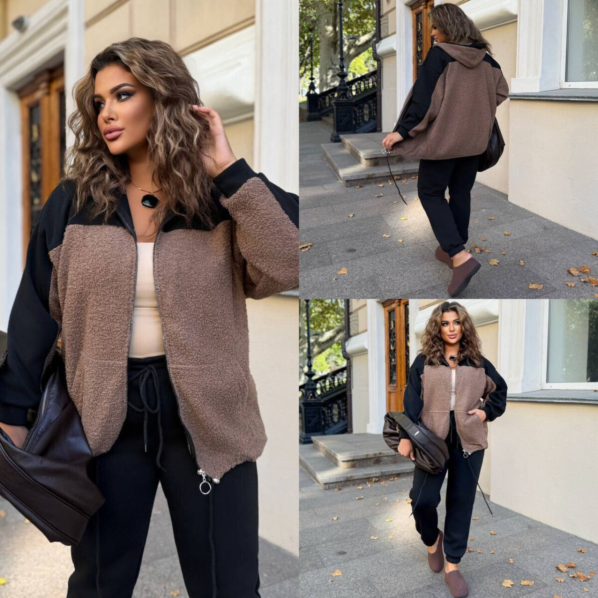 Жіночий теплий вільний спортивний костюм з еко баранчику на флісі 