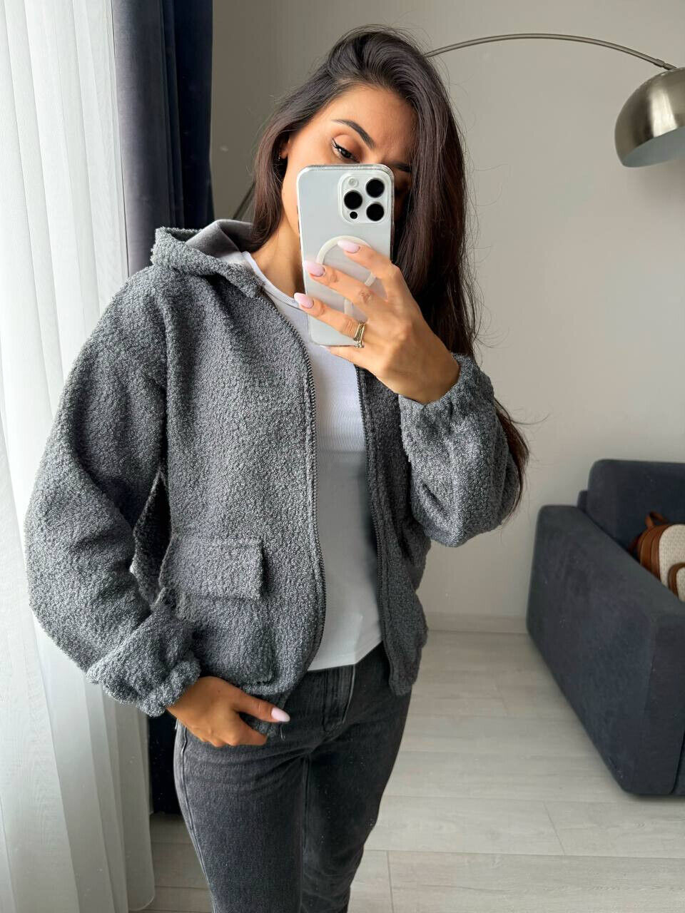 Тепла кофта з тканини букле фото