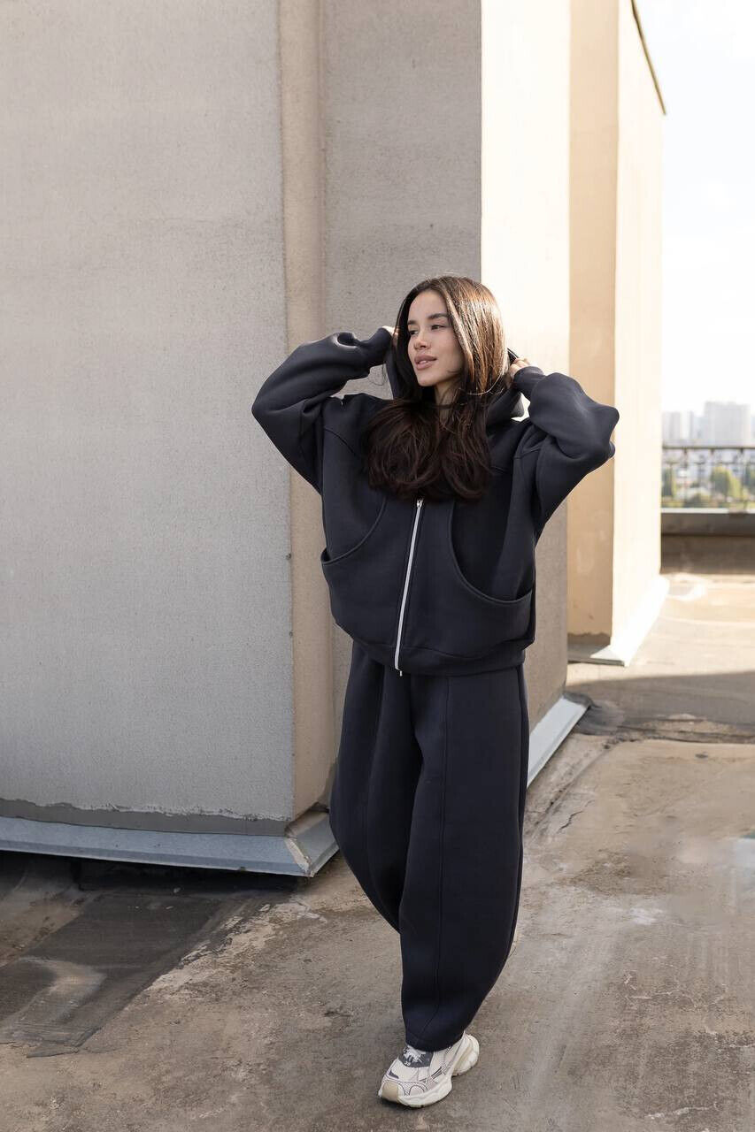 Жіночий оверсайз костюм з тринитки на флісі 