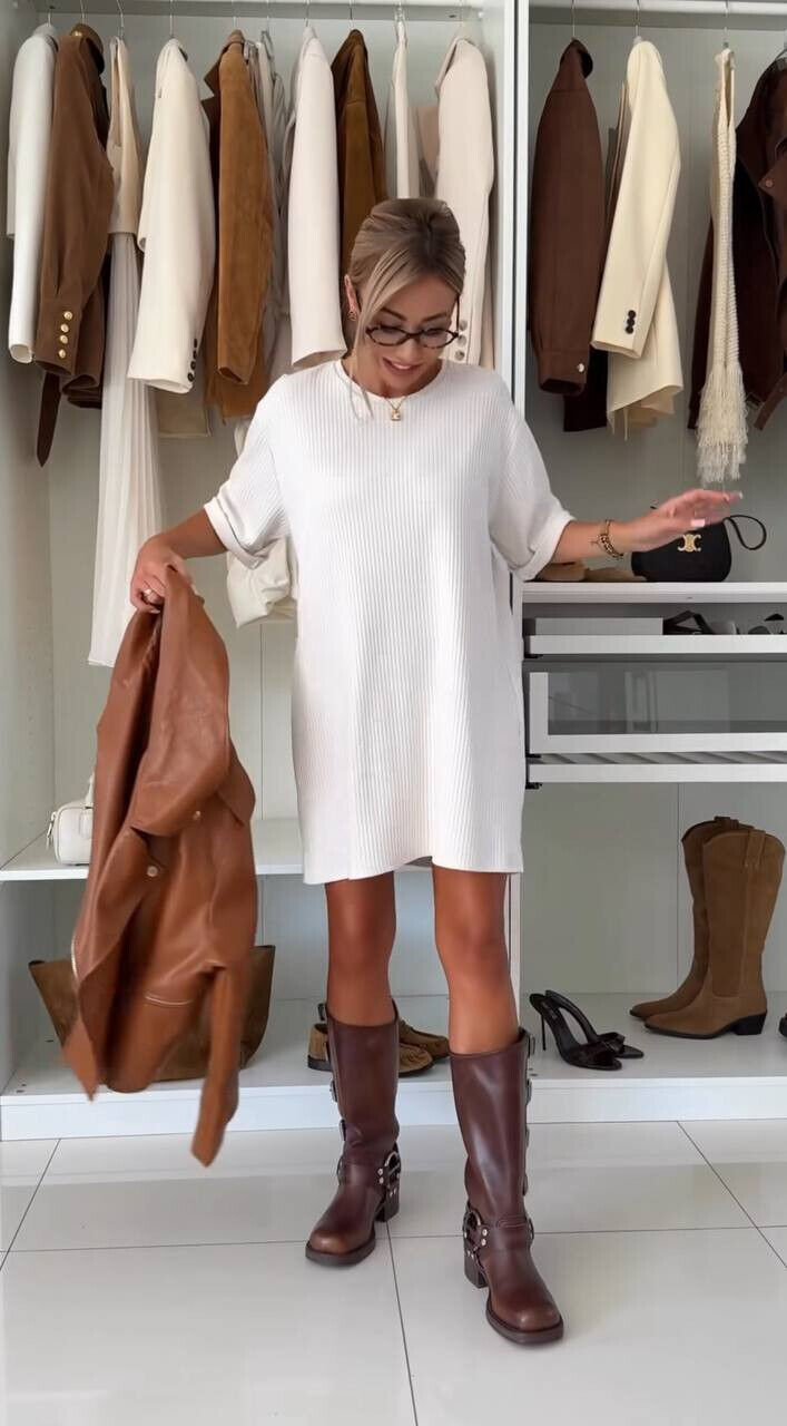 Свободное платье из рубчика вязки