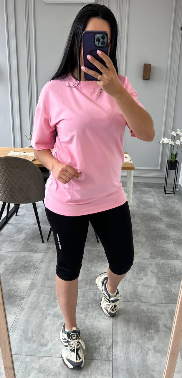 Жіночий літній костюм велосипедки та подовжена футболка