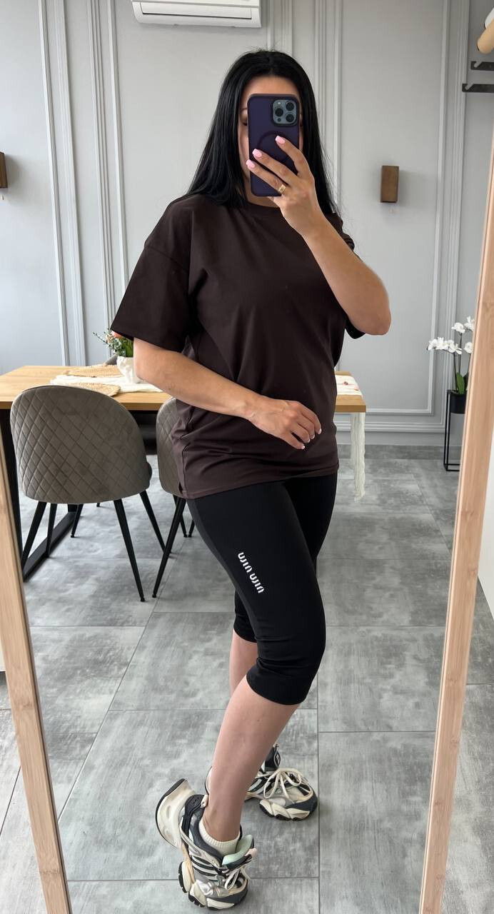 Жіночий літній костюм велосипедки та подовжена футболка