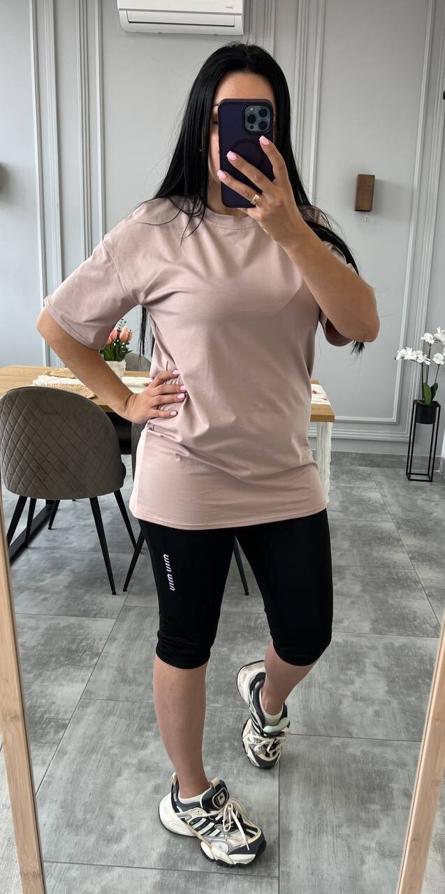 Жіночий літній костюм велосипедки та подовжена футболка