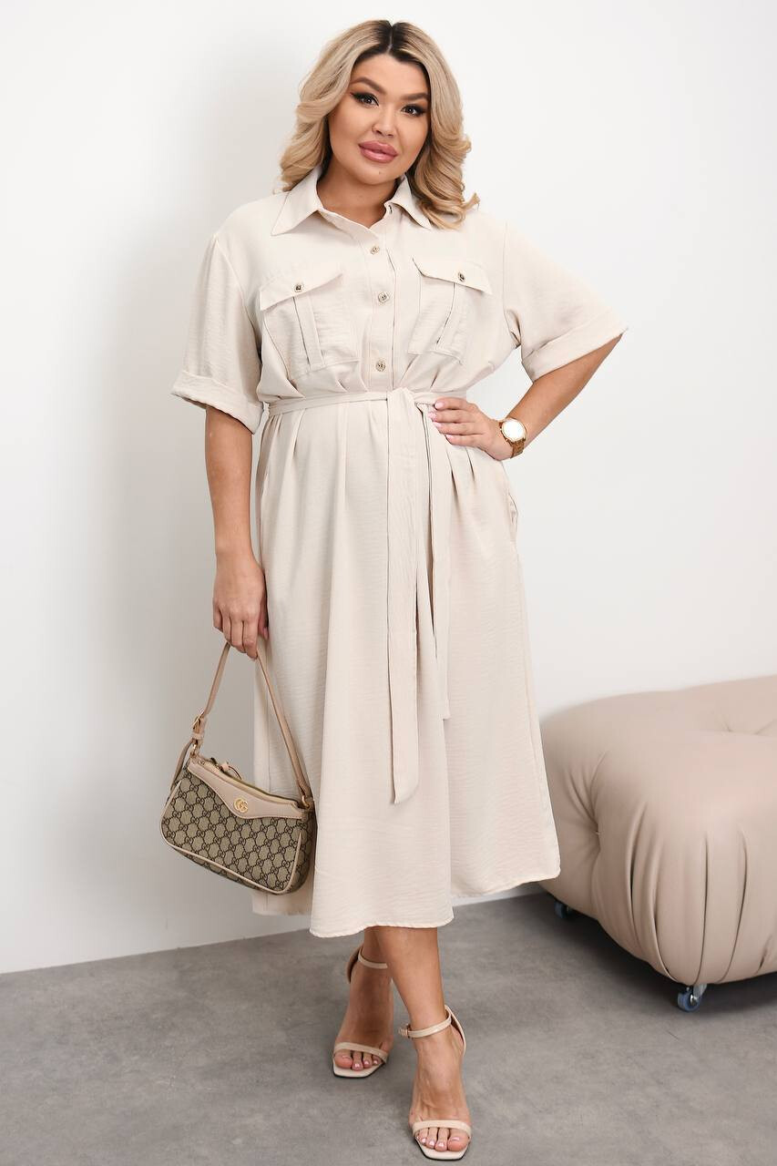 Стильна  сукня на гудзикиках ,з накладними кишенями та поясом