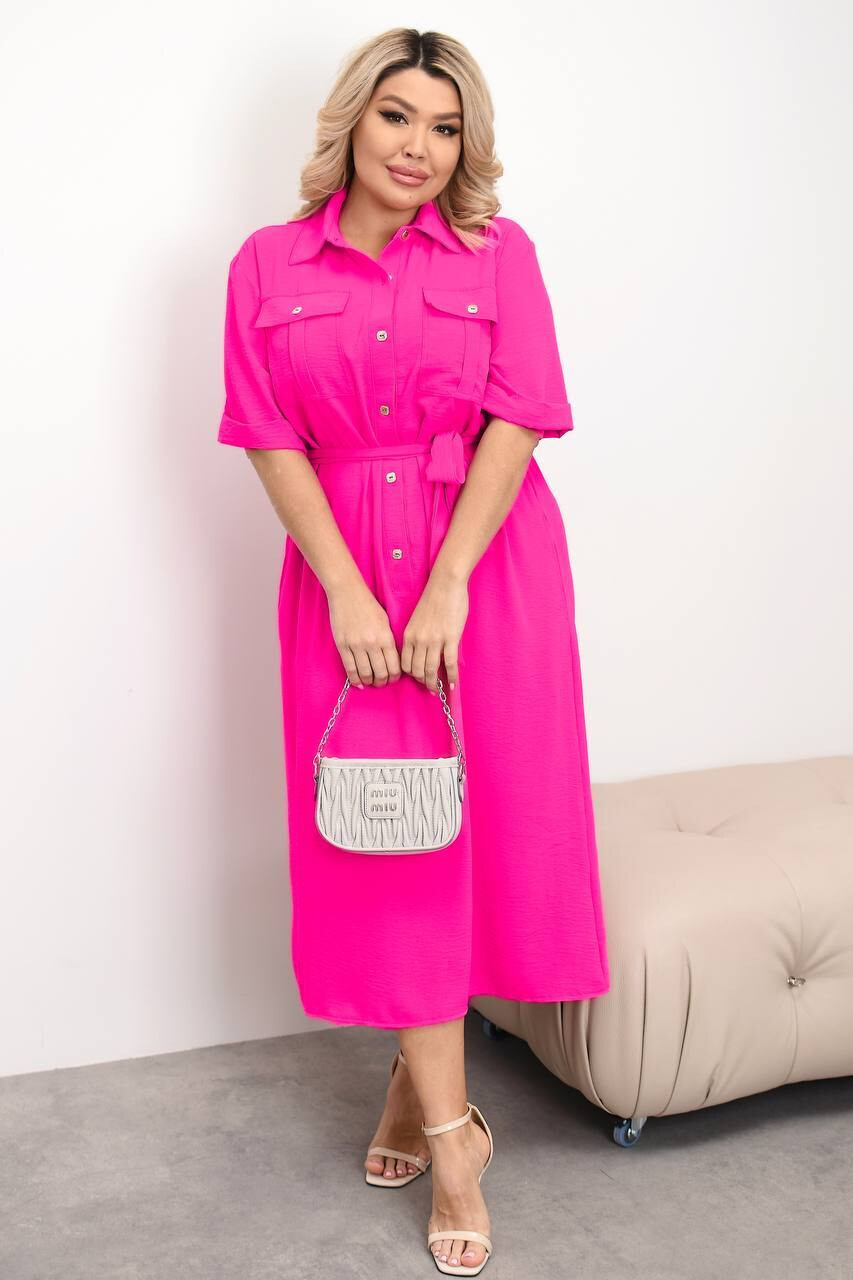 Стильна  сукня на гудзикиках ,з накладними кишенями та поясом